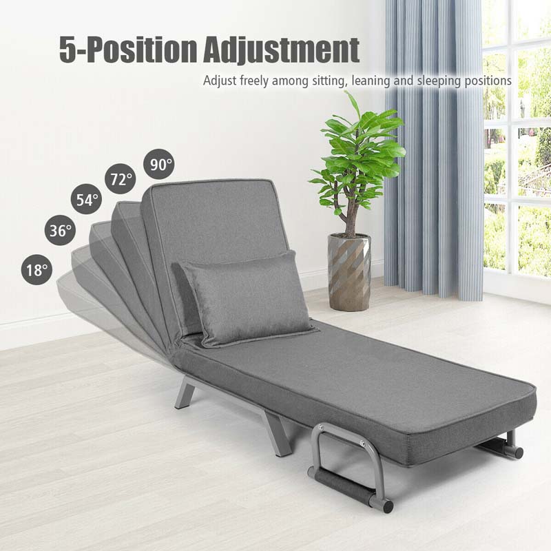 4-in-1 Convertible Sleeper Chair Bed, Folding Sofa Bed with 6-Position Adjustable Backrest & Pillow, Armchair Lounge Couch for Living Room