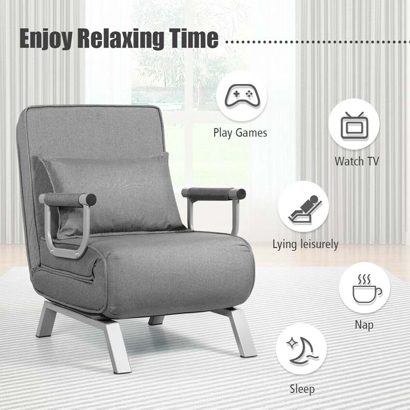 4-in-1 Convertible Sleeper Chair Bed, Folding Sofa Bed with 6-Position Adjustable Backrest & Pillow, Armchair Lounge Couch for Living Room