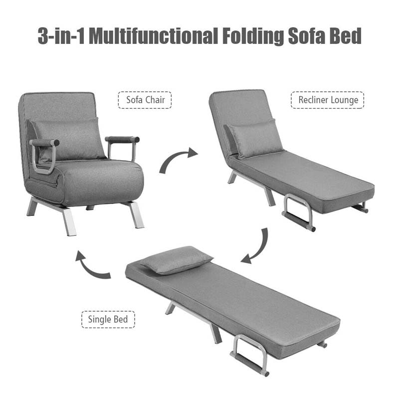 4-in-1 Convertible Sleeper Chair Bed, Folding Sofa Bed with 6-Position Adjustable Backrest & Pillow, Armchair Lounge Couch for Living Room