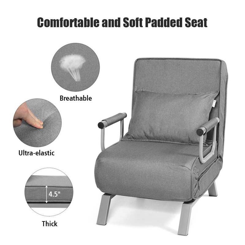 4-in-1 Convertible Sleeper Chair Bed, Folding Sofa Bed with 6-Position Adjustable Backrest & Pillow, Armchair Lounge Couch for Living Room