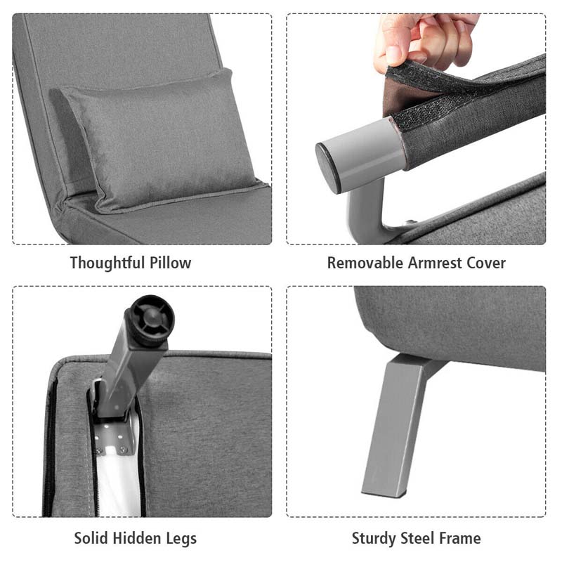 4-in-1 Convertible Sleeper Chair Bed, Folding Sofa Bed with 6-Position Adjustable Backrest & Pillow, Armchair Lounge Couch for Living Room