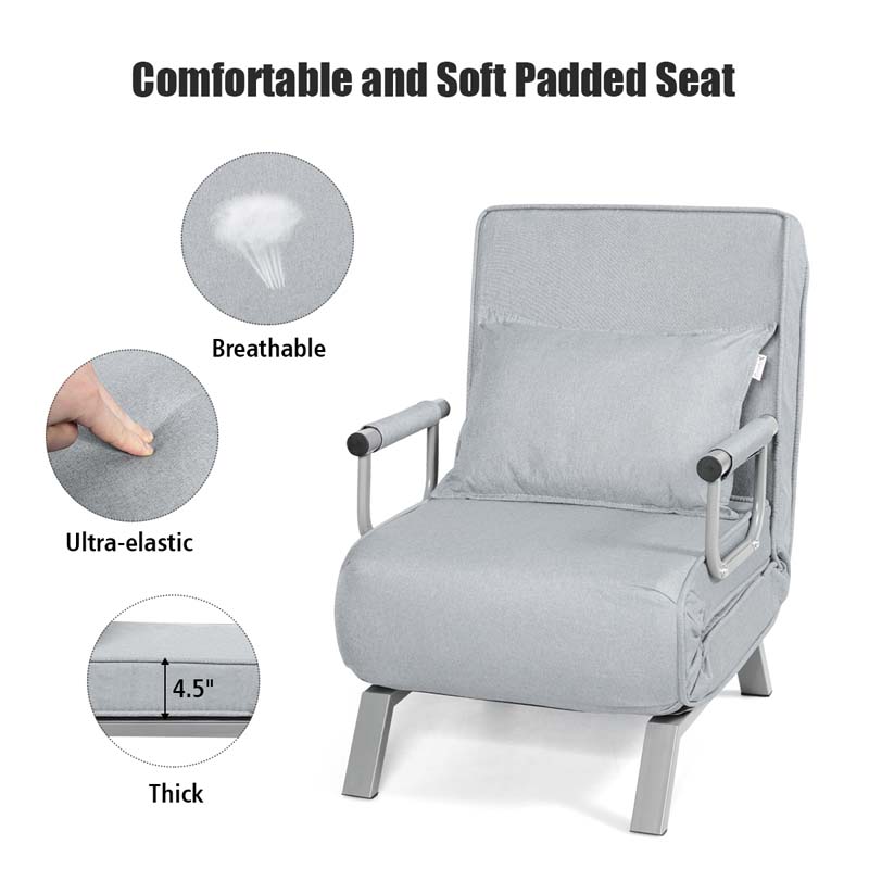 4-in-1 Convertible Sleeper Chair Bed, Folding Sofa Bed with 6-Position Adjustable Backrest & Pillow, Armchair Lounge Couch for Living Room