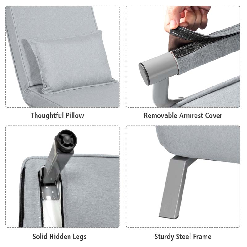 4-in-1 Convertible Sleeper Chair Bed, Folding Sofa Bed with 6-Position Adjustable Backrest & Pillow, Armchair Lounge Couch for Living Room