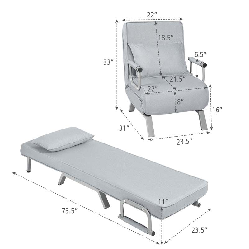 4-in-1 Convertible Sleeper Chair Bed, Folding Sofa Bed with 6-Position Adjustable Backrest & Pillow, Armchair Lounge Couch for Living Room