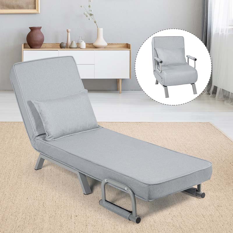 4-in-1 Convertible Sleeper Chair Bed, Folding Sofa Bed with 6-Position Adjustable Backrest & Pillow, Armchair Lounge Couch for Living Room