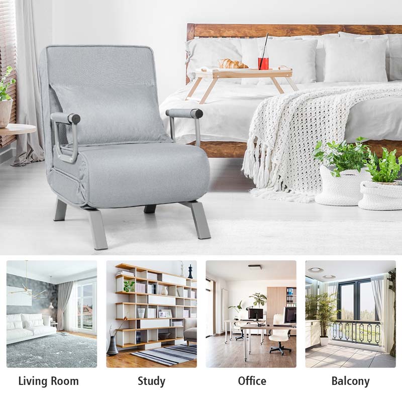 4-in-1 Convertible Sleeper Chair Bed, Folding Sofa Bed with 6-Position Adjustable Backrest & Pillow, Armchair Lounge Couch for Living Room