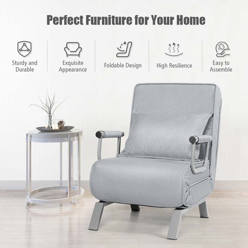 4-in-1 Convertible Sleeper Chair Bed, Folding Sofa Bed with 6-Position Adjustable Backrest & Pillow, Armchair Lounge Couch for Living Room
