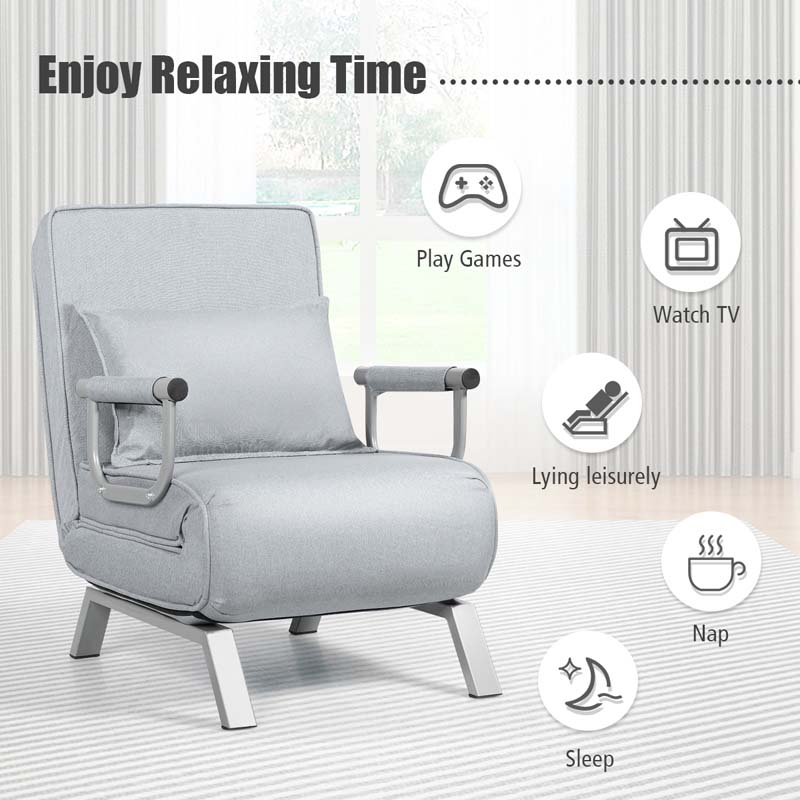 4-in-1 Convertible Sleeper Chair Bed, Folding Sofa Bed with 6-Position Adjustable Backrest & Pillow, Armchair Lounge Couch for Living Room