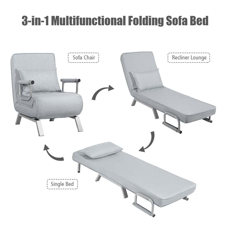 4-in-1 Convertible Sleeper Chair Bed, Folding Sofa Bed with 6-Position Adjustable Backrest & Pillow, Armchair Lounge Couch for Living Room