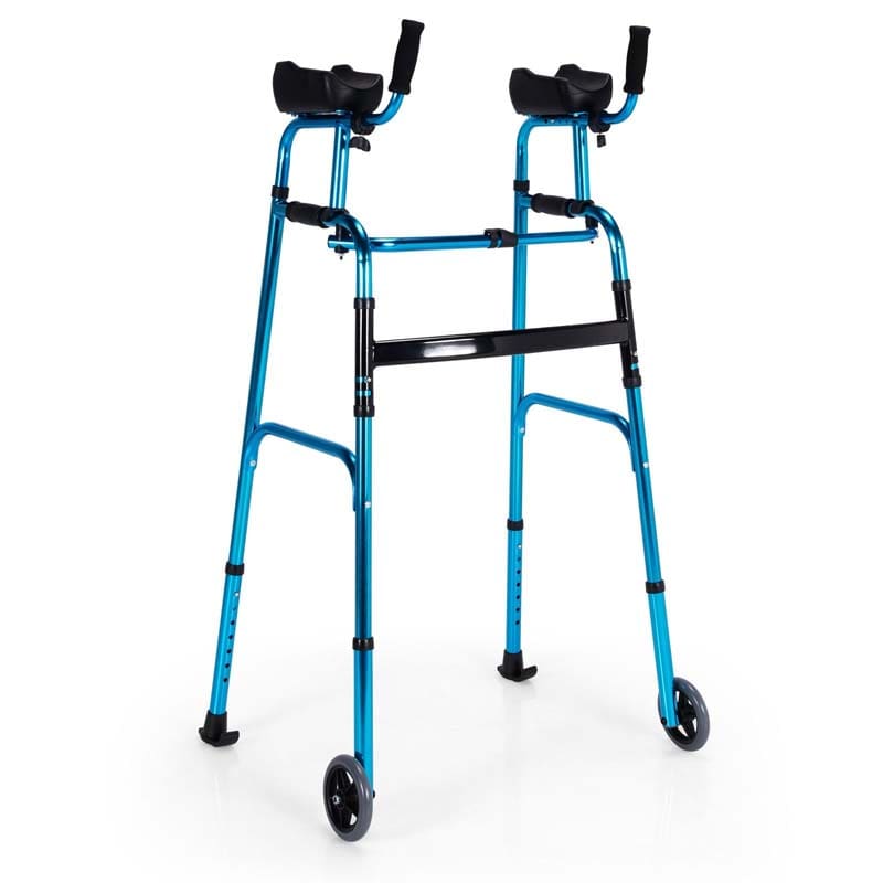 Foldable Standard Walker 440lbs Walking Mobility Aid with 5" Wheels & Removable Padded Armrests