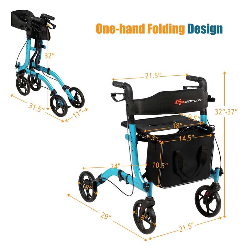 Folding Rollator Walker with Seat & Storage Bag, Lightweight Medical Walker Rolling Mobility Walking Aid