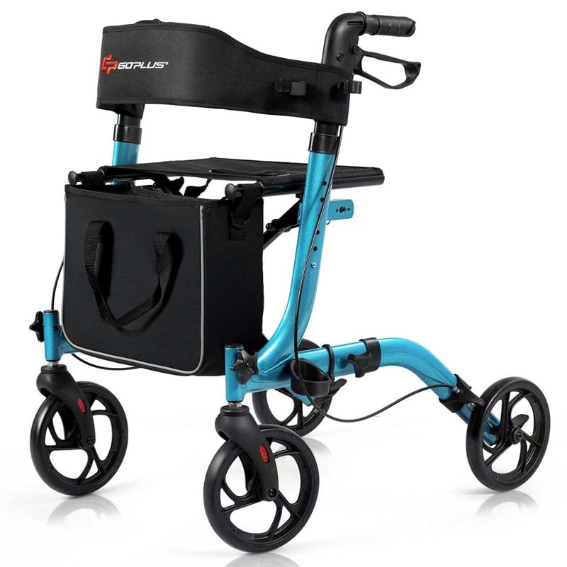 Folding Rollator Walker with Seat & Storage Bag, Lightweight Medical Walker Rolling Mobility Walking Aid