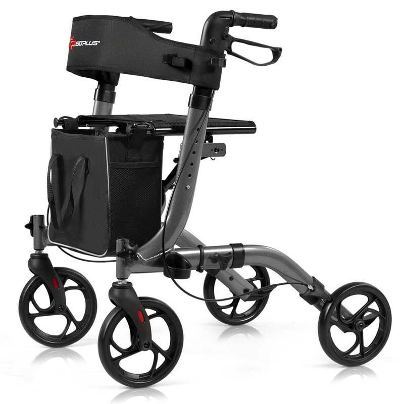 Folding Rollator Walker with Seat & Storage Bag, Lightweight Medical Walker Rolling Mobility Walking Aid