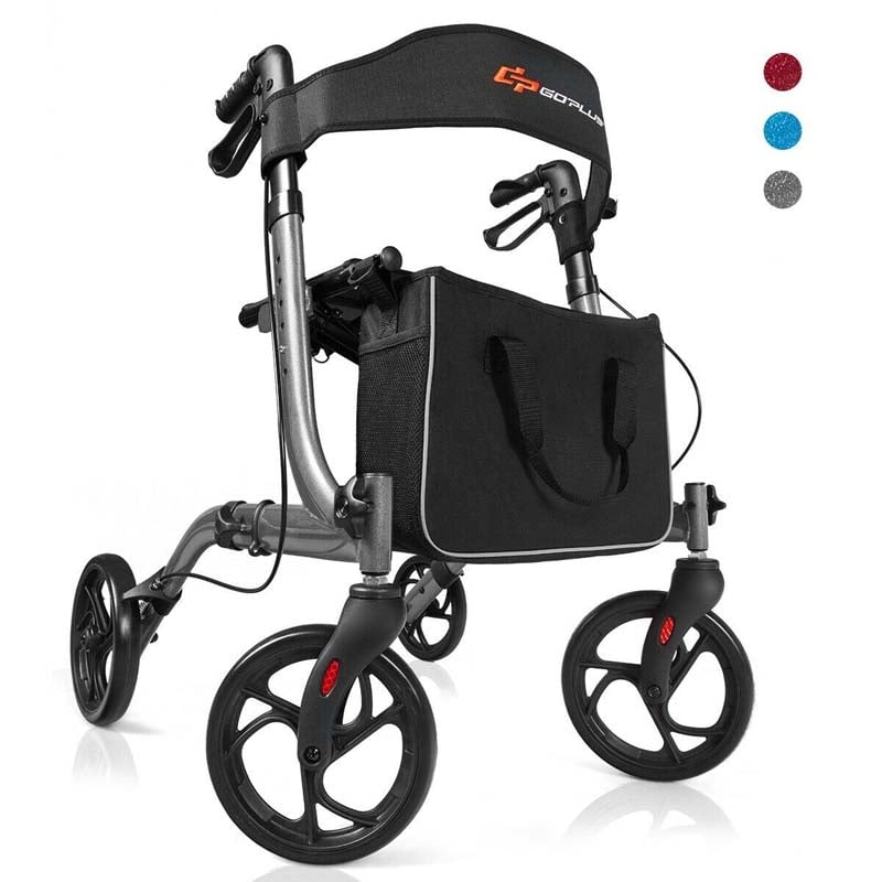 Folding Rollator Walker with Seat & Storage Bag, Lightweight Medical Walker Rolling Mobility Walking Aid