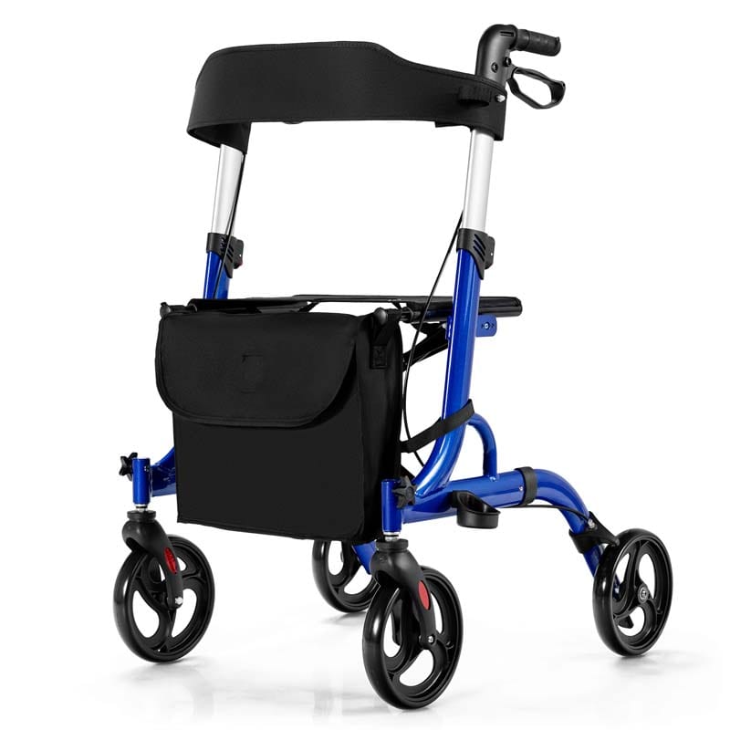 2 in 1 Folding Rollator Walker with Seat & 8" Wheels, Medical Walker Rolling Chair Mobility Walking Aid