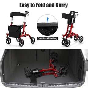 2 in 1 Folding Rollator Walker with Seat & 8" Wheels, Medical Walker Rolling Chair Mobility Walking Aid