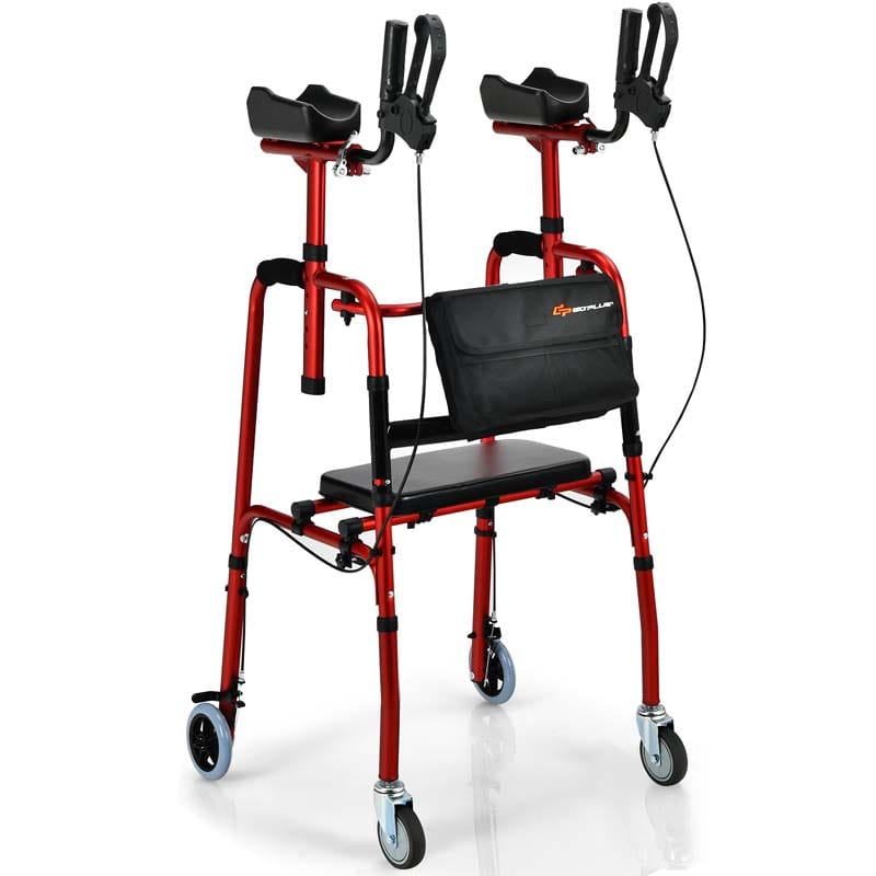 2 in 1 Folding Upright Walker Height Adjustable Rollator Walker with Seat & Wheels, Mobility Walking Aid for Seniors