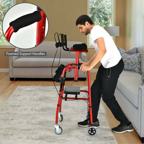 2 in 1 Folding Upright Walker Height Adjustable Rollator Walker with Seat & Wheels, Mobility Walking Aid for Seniors