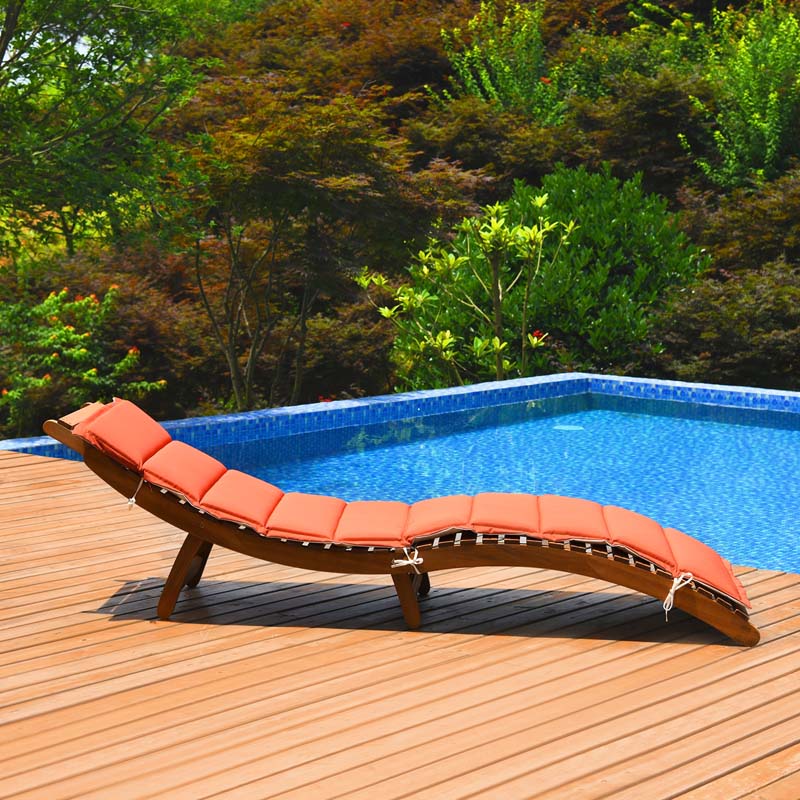 Patio Folding Wood Chaise Lounge Chair, Wooden Outdoor Sun Lounger with Cushioned Pad for Pool Beach Lawn