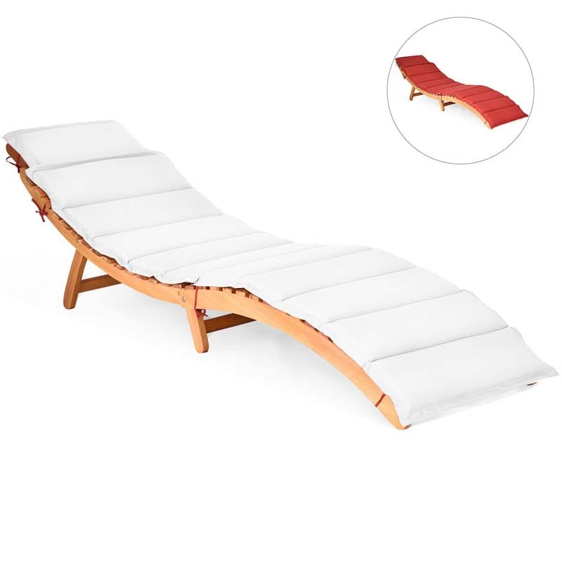Patio Folding Wood Chaise Lounge Chair, Wooden Outdoor Sun Lounger with Cushioned Pad for Pool Beach Lawn
