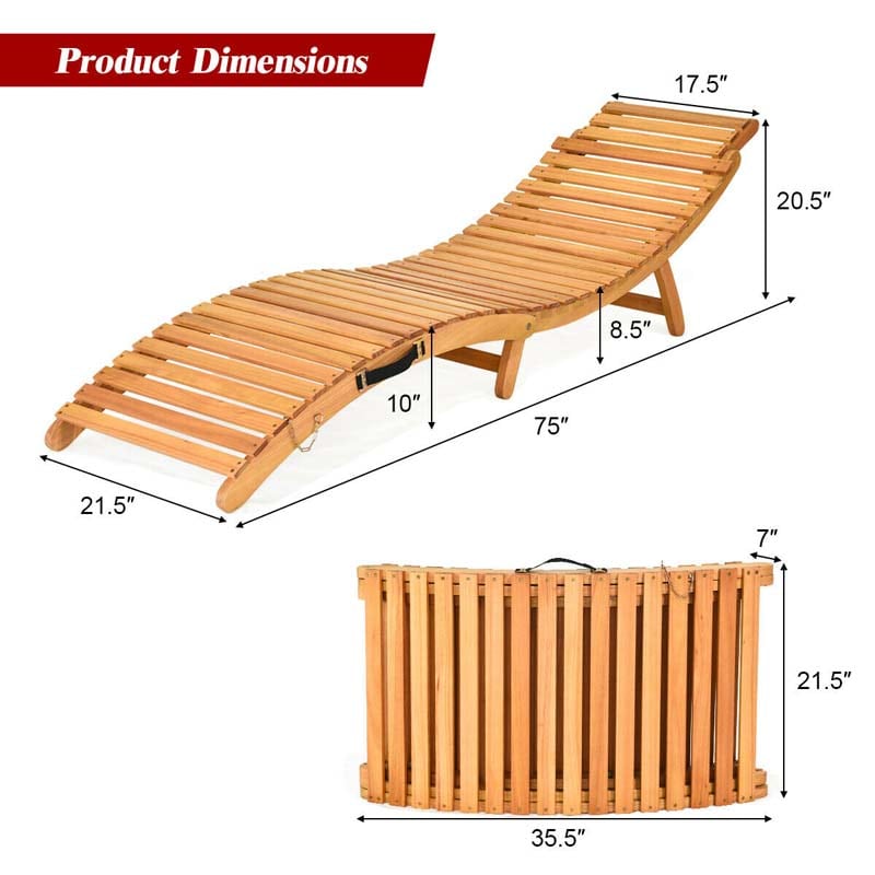 Patio Folding Wood Chaise Lounge Chair, Wooden Outdoor Sun Lounger with Cushioned Pad for Pool Beach Lawn