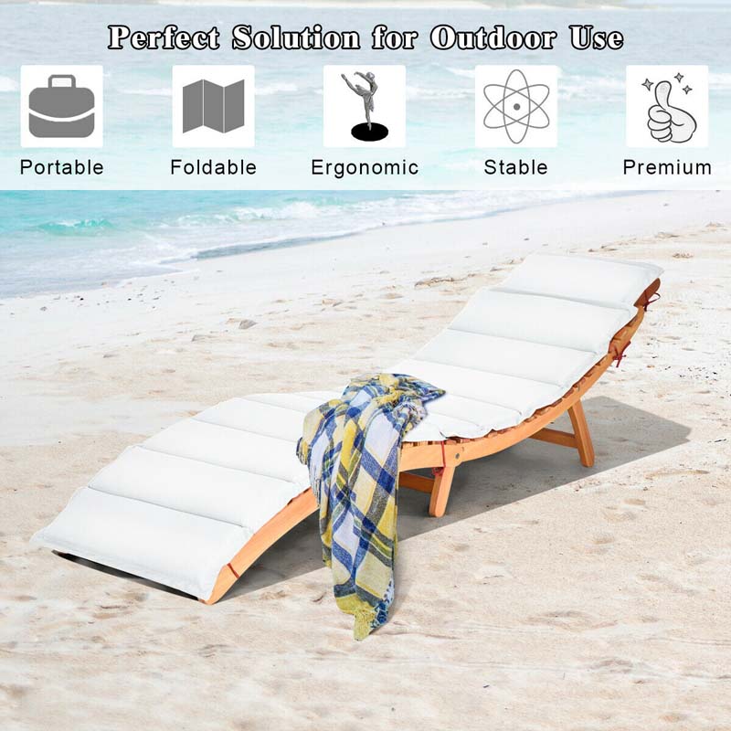 Patio Folding Wood Chaise Lounge Chair, Wooden Outdoor Sun Lounger with Cushioned Pad for Pool Beach Lawn