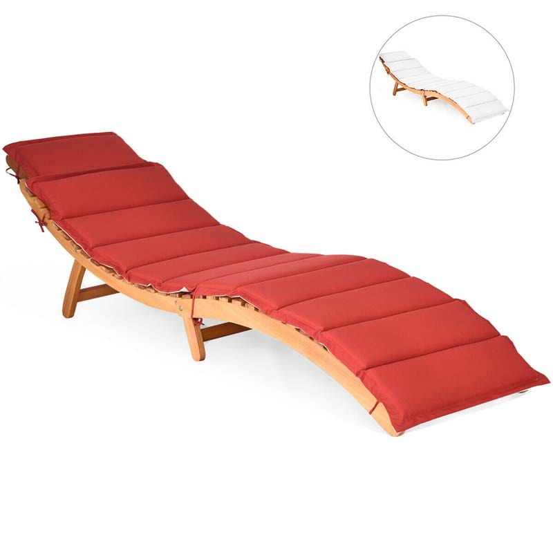 Patio Folding Wood Chaise Lounge Chair, Wooden Outdoor Sun Lounger with Cushioned Pad for Pool Beach Lawn