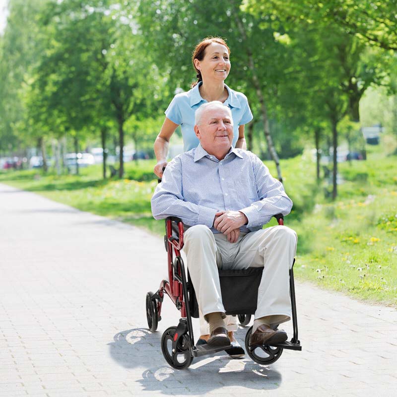 2 in 1 Folding Rollator Walker with Seat, Aluminum Medical Walker Transport Wheelchair with 8" Wheels & Bag, Mobility Walking Aid for Seniors
