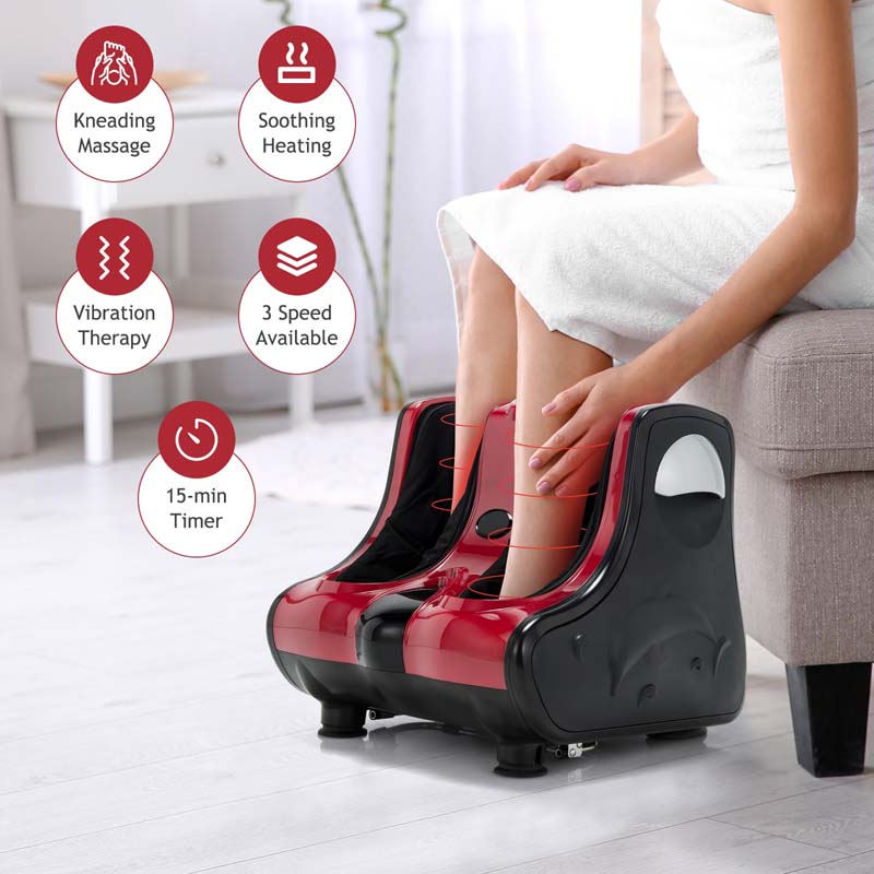 Foot Calf Leg Massager Machine with Heat, Electric Foot Massager, Shiatsu Rolling Vibration Deep Kneading Massage Therapy