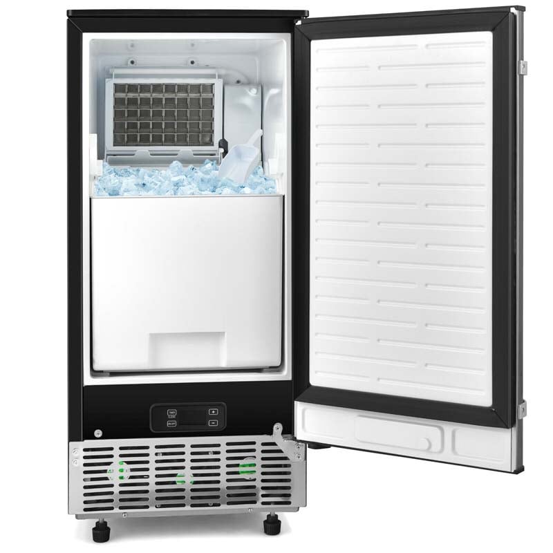 80LBS/24H Commercial Ice Machine Freestanding & Under Counter Ice Cube Maker with Drain Pump & 25lbs Ice Bin