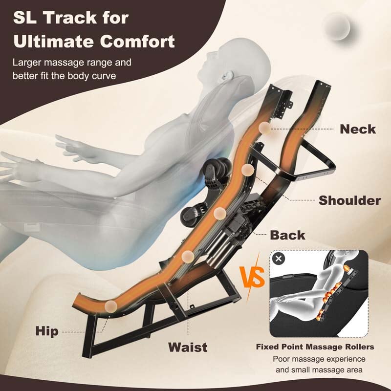 Full Body Zero Gravity Massage Chair SL Track Electric Massage Recliner with Heat, Pillow, Reversible Footrest & Automatic Shoulder Detection