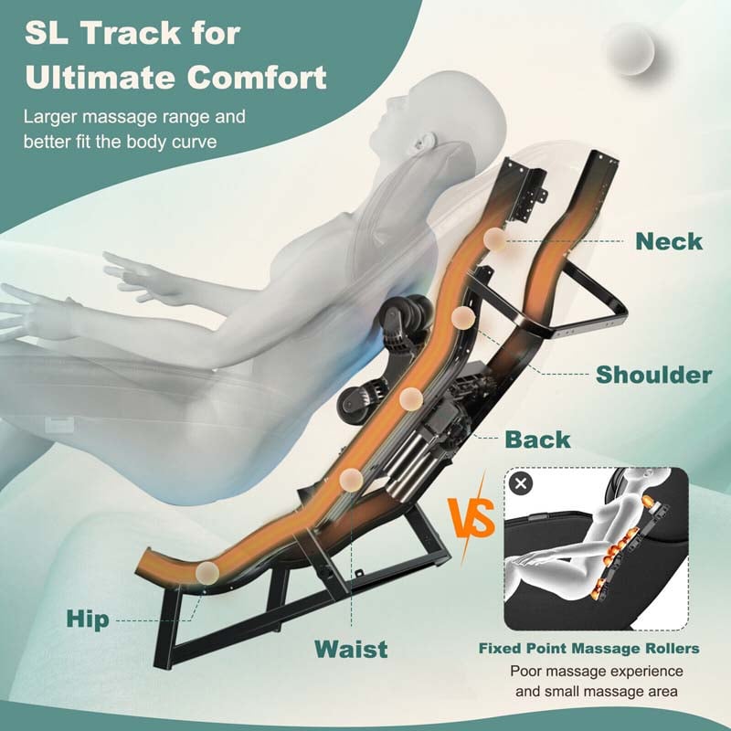 Full Body Zero Gravity Massage Chair SL Track Electric Massage Recliner with Heat, Pillow, Reversible Footrest & Automatic Shoulder Detection