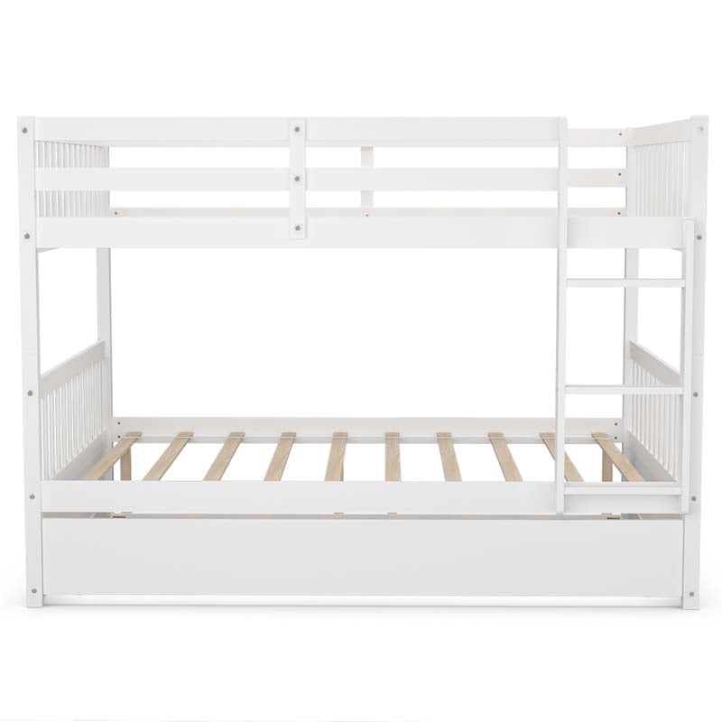 Full Over Full Bunk Bed with Trundle, Solid Wood Frame & Guardrails/Ladder, Space-Saving Bunk Bed for Adults Kids Teens, No Box Spring Needed