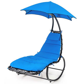 Full-Padded Hammock Chair Swing Patio Sun Lounger with Shade Canopy, Outdoor Chaise Lounge Hanging Chair for Pool Beach Deck