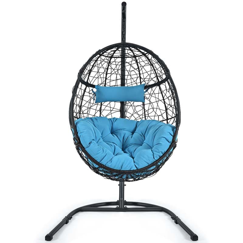 Outdoor Indoor Hanging Egg Chair Hammock Swing Chair with C Hammock Stand Set, Soft Seat Cushion & Pillow