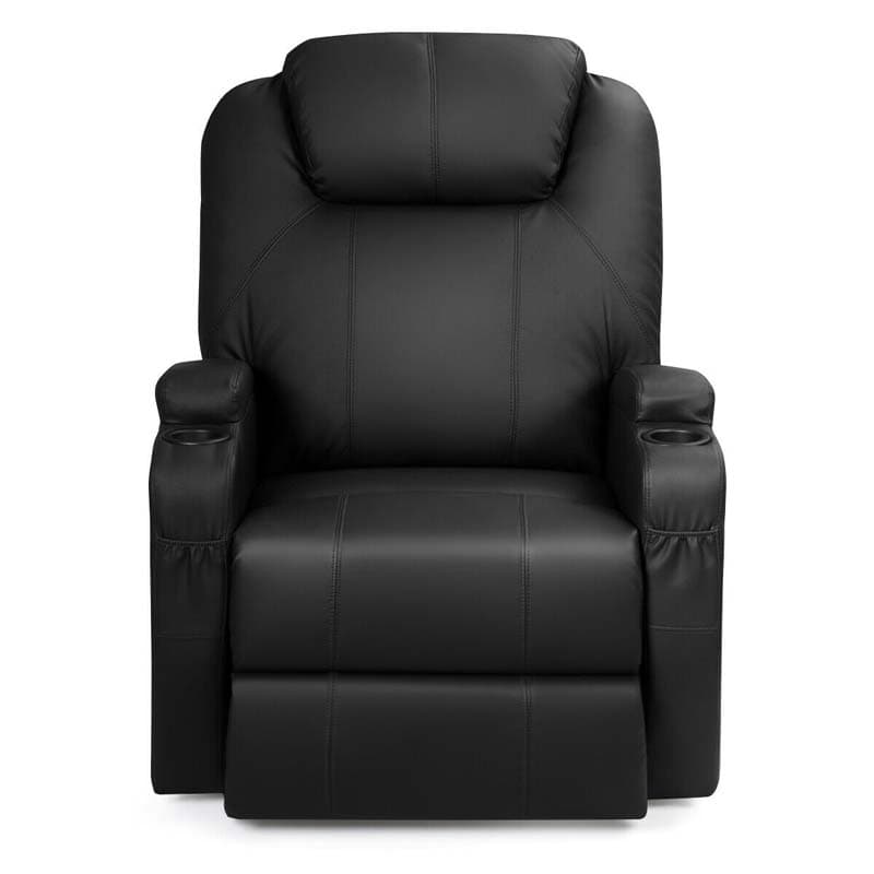 Heated Power Lift Recliner, Elderly Lift Chair, Leather Massage Recliner Sofa with 8 Vibrating Massage Nodes, 3 Side Pockets, 2 Cup Holders