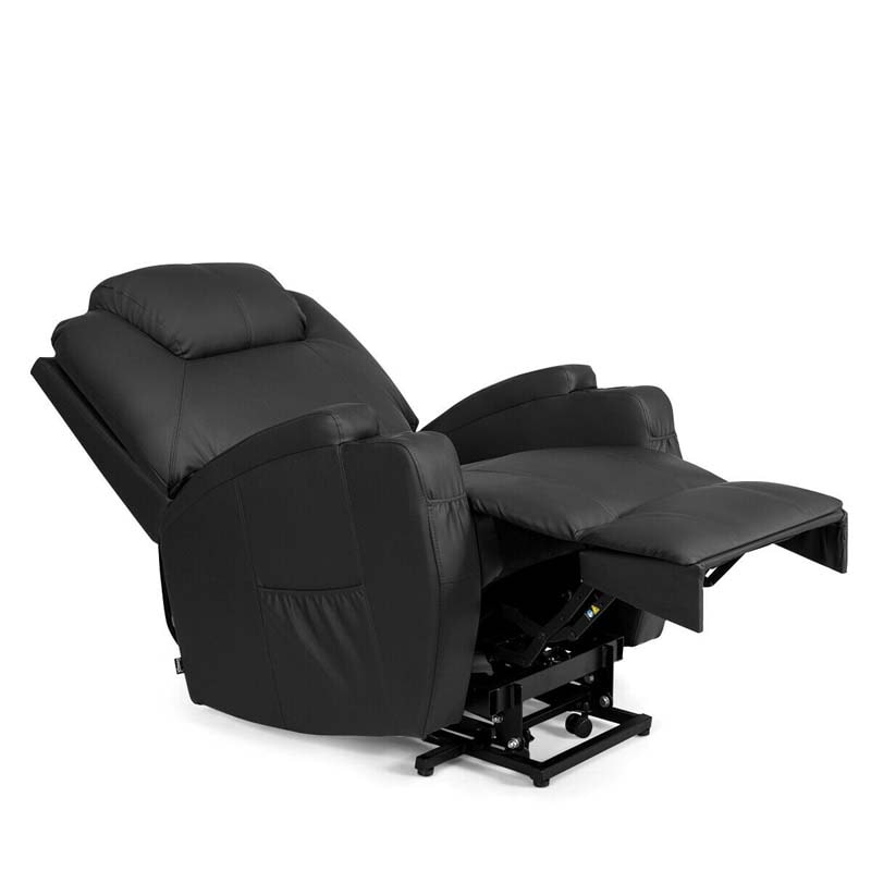 Heated Power Lift Recliner, Elderly Lift Chair, Leather Massage Recliner Sofa with 8 Vibrating Massage Nodes, 3 Side Pockets, 2 Cup Holders