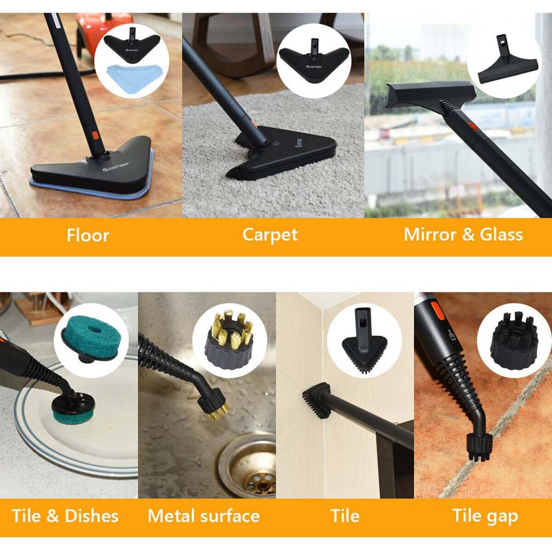 1500W Multipurpose Steam Cleaner, Heavy Duty Household Steamer Chemical-Free Floor Carpet Cleaning Machine with 1.5L Dual-Tank & 18 Accessories