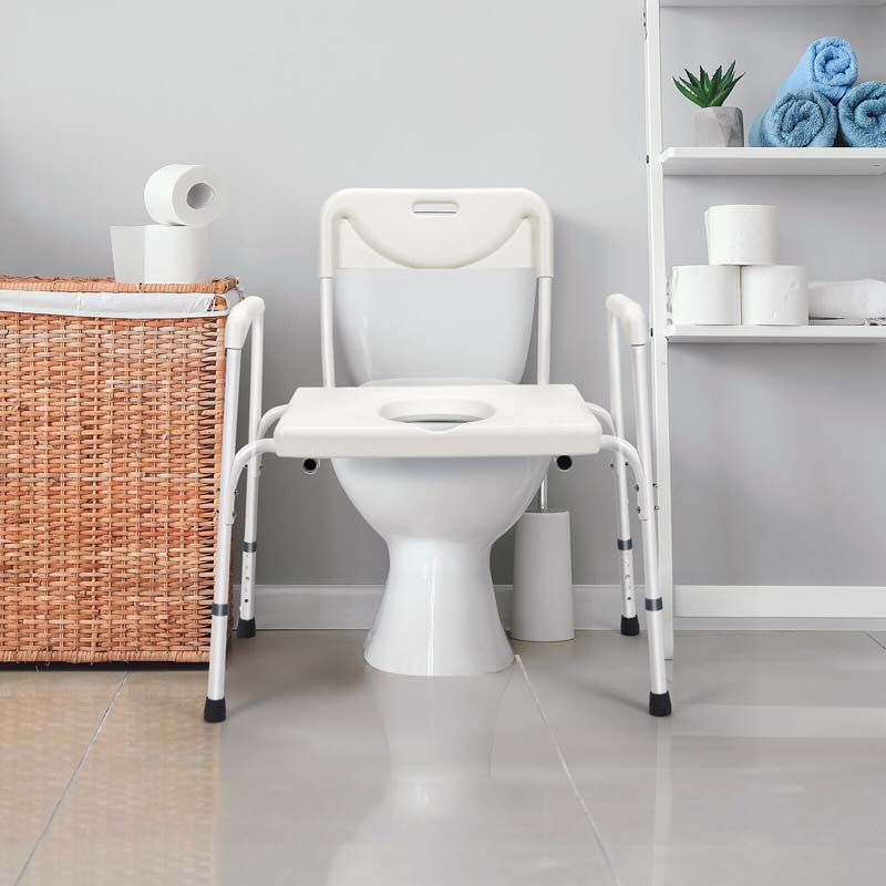 3-in-1 Bedside Commode Chair, Height Adjustable Toilet Seat, Portable Toilet Bath Shower Chair for Elders