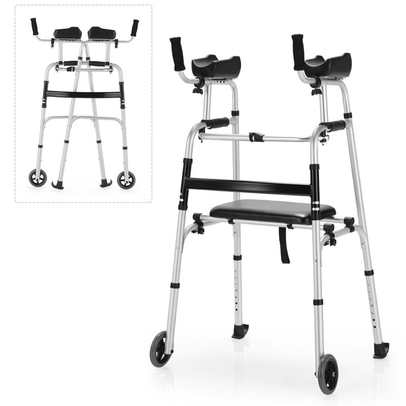 Folding Standard Rollator Walker with Seat & Armrest Pad, Lightweight Standing & Walking Mobility Aid