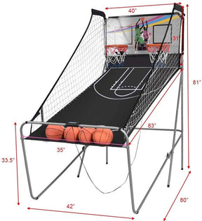 2 Player Foldable Basketball Arcade Game with 4 Balls, Indoor Double Shot Electronic Basketball Game