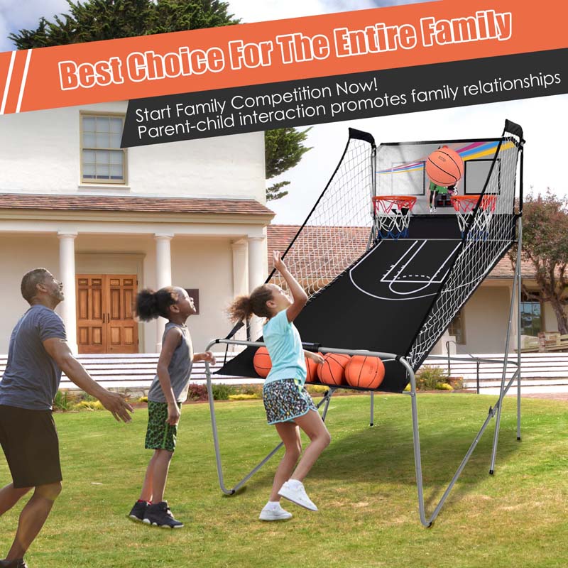 2 Player Foldable Basketball Arcade Game with 4 Balls, Indoor Double Shot Electronic Basketball Game