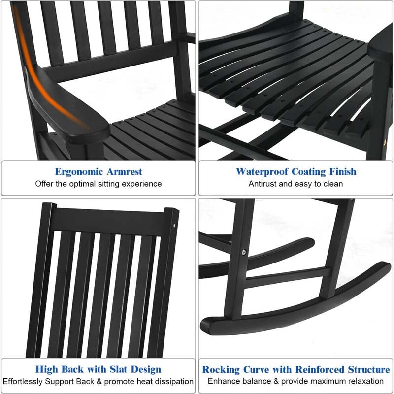Acacia Wood Rocking Chair, High Back Porch Rocker with Wide Seat & Ergonomic Armrest for Indoor Outdoor Use