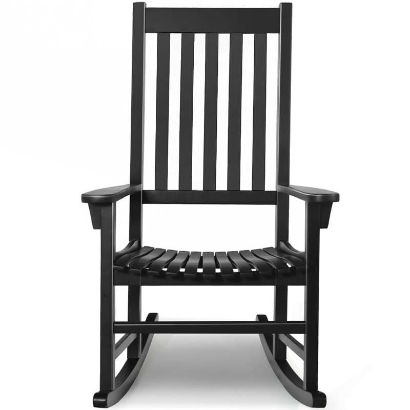 Acacia Wood Rocking Chair, High Back Porch Rocker with Wide Seat & Ergonomic Armrest for Indoor Outdoor Use
