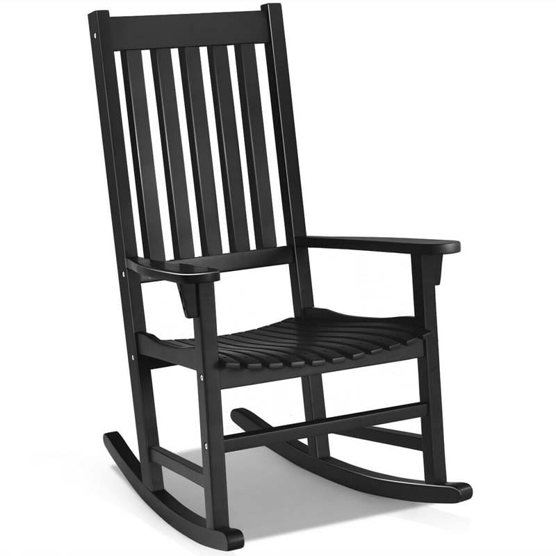 Acacia Wood Rocking Chair, High Back Porch Rocker with Wide Seat & Ergonomic Armrest for Indoor Outdoor Use