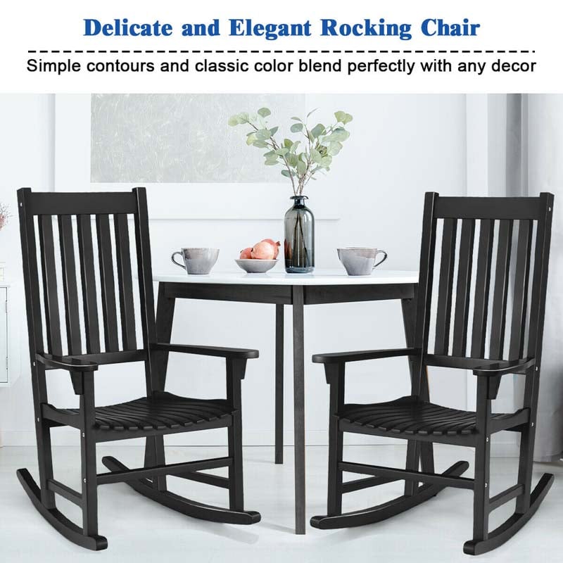 Acacia Wood Rocking Chair, High Back Porch Rocker with Wide Seat & Ergonomic Armrest for Indoor Outdoor Use