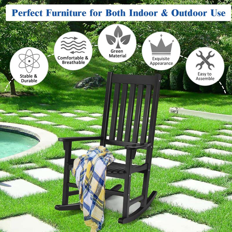 Acacia Wood Rocking Chair, High Back Porch Rocker with Wide Seat & Ergonomic Armrest for Indoor Outdoor Use
