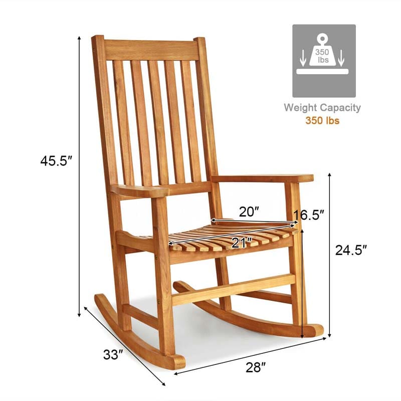 Acacia Wood Rocking Chair, High Back Porch Rocker with Wide Seat & Ergonomic Armrest for Indoor Outdoor Use