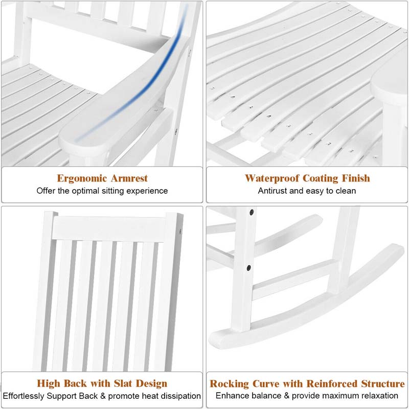 Acacia Wood Rocking Chair, High Back Porch Rocker with Wide Seat & Ergonomic Armrest for Indoor Outdoor Use