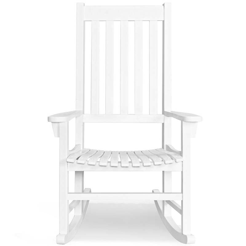 Acacia Wood Rocking Chair, High Back Porch Rocker with Wide Seat & Ergonomic Armrest for Indoor Outdoor Use